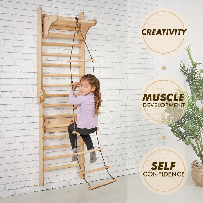 2in1 Wooden Swedish Wall / Climbing Ladder for Children + Swing Set
