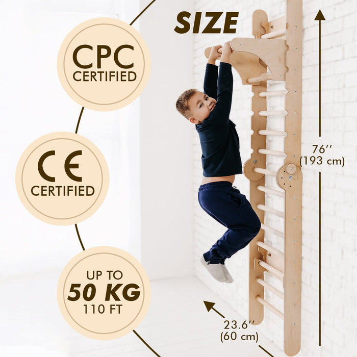 2in1 Wooden Swedish Wall / Climbing Ladder for Children + Swing Set