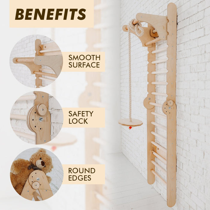 3in1 Wooden Swedish Wall / Climbing ladder for Children + Swing Set + Slide Board