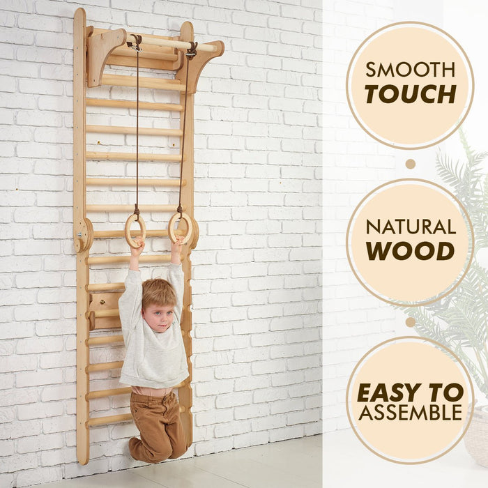 3in1 Wooden Swedish Wall / Climbing ladder for Children + Swing Set + Slide Board