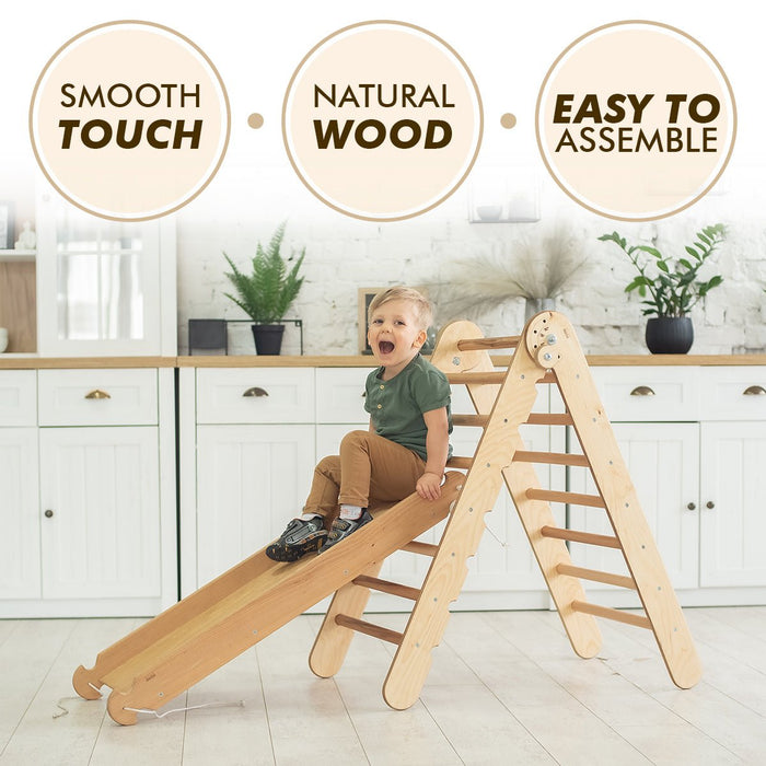 4in1 Montessori Climbing Frame Set: Triangle Ladder + Arch/Rocker + Slide Board/Ramp + Netting rope