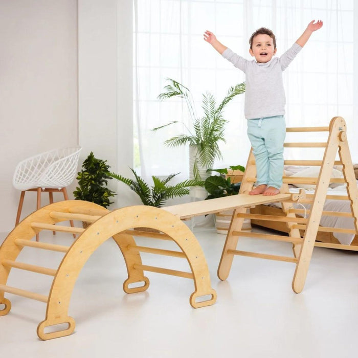 4in1 Montessori Climbing Set: Triangle Ladder + Climbing Arch + Slide Board + Art Addition