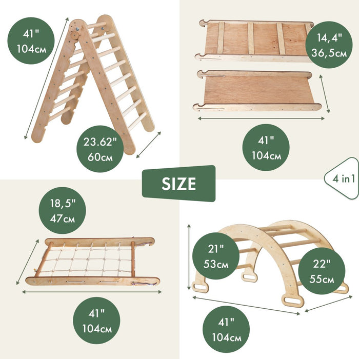 5in1 Montessori Climbing Set: Triangle Ladder + Climbing Arch + Slide Board + Climbing Net + Art Addition