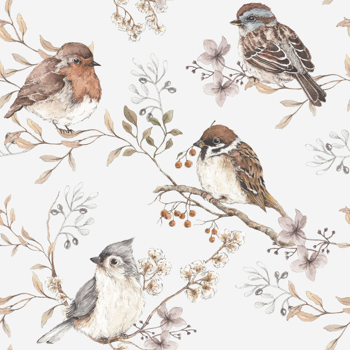 DEKORNIK White/Gray Birds Wallpaper