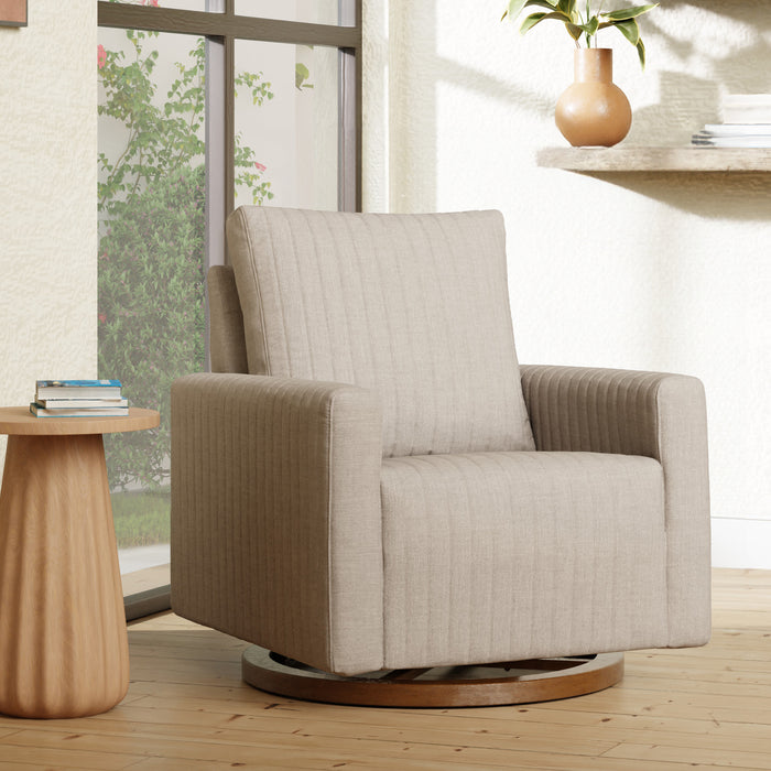 Babyletto Poe Channeled Swivel Glider in Eco-Performance Fabric | Water Repellent & Stain Resistant