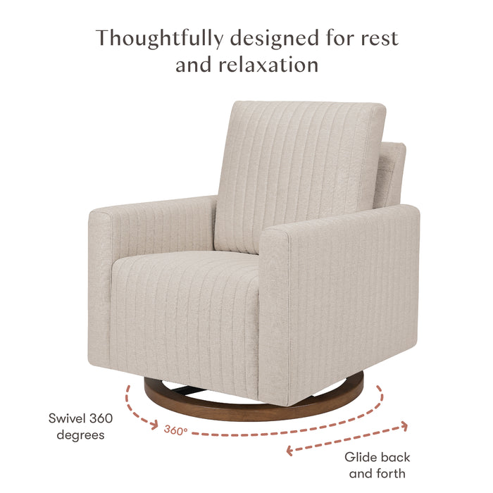 Babyletto Poe Channeled Swivel Glider in Eco-Performance Fabric | Water Repellent & Stain Resistant