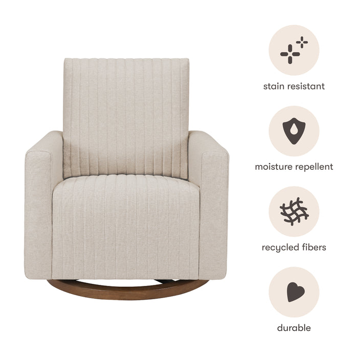 Babyletto Poe Channeled Swivel Glider in Eco-Performance Fabric | Water Repellent & Stain Resistant