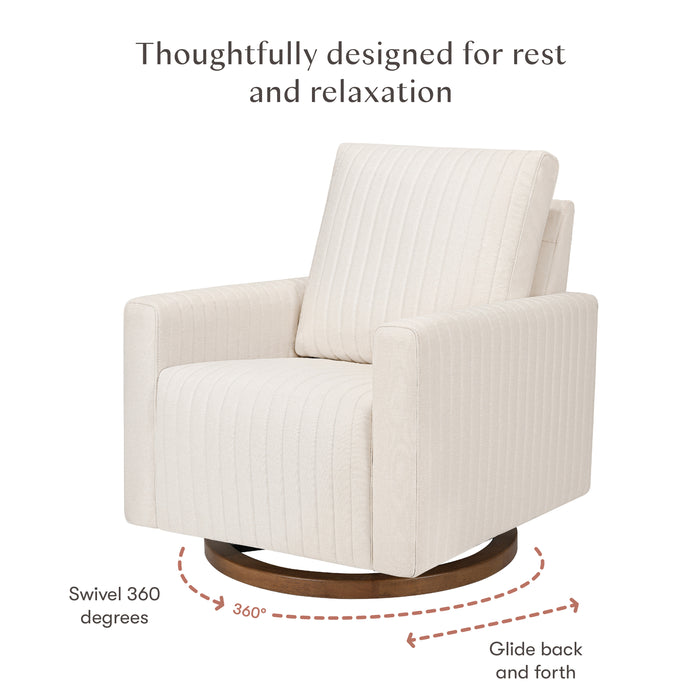 Babyletto Poe Channeled Swivel Glider in Eco-Performance Fabric | Water Repellent & Stain Resistant