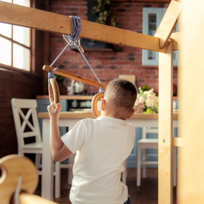 Indoor Wooden Playhouse with Swings and Slide Board